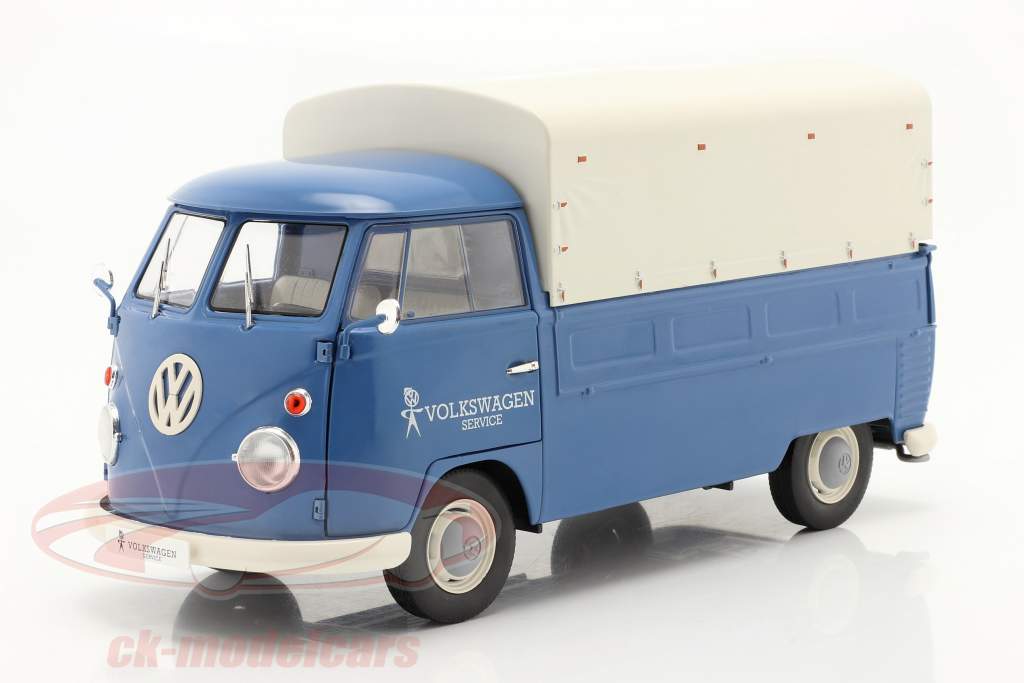 Volkswagen VW T1 Pick-Up avec couverture Volkswagen Service 1950 bleu 1:18 Solido