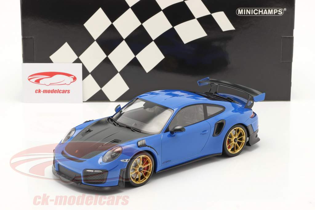 Porsche 911 (991 II) GT2 RS Weissach Package 2018 blå / gylden fælge 1:18 Minichamps
