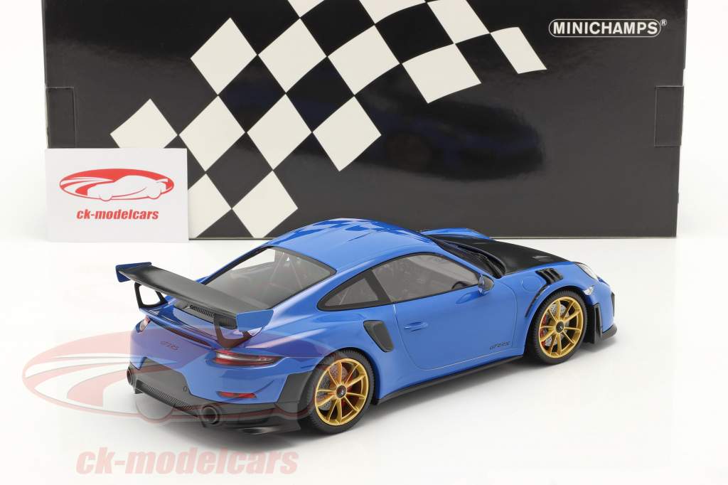 Porsche 911 (991 II) GT2 RS Weissach Package 2018 bleu / d&#39;or jantes 1:18 Minichamps