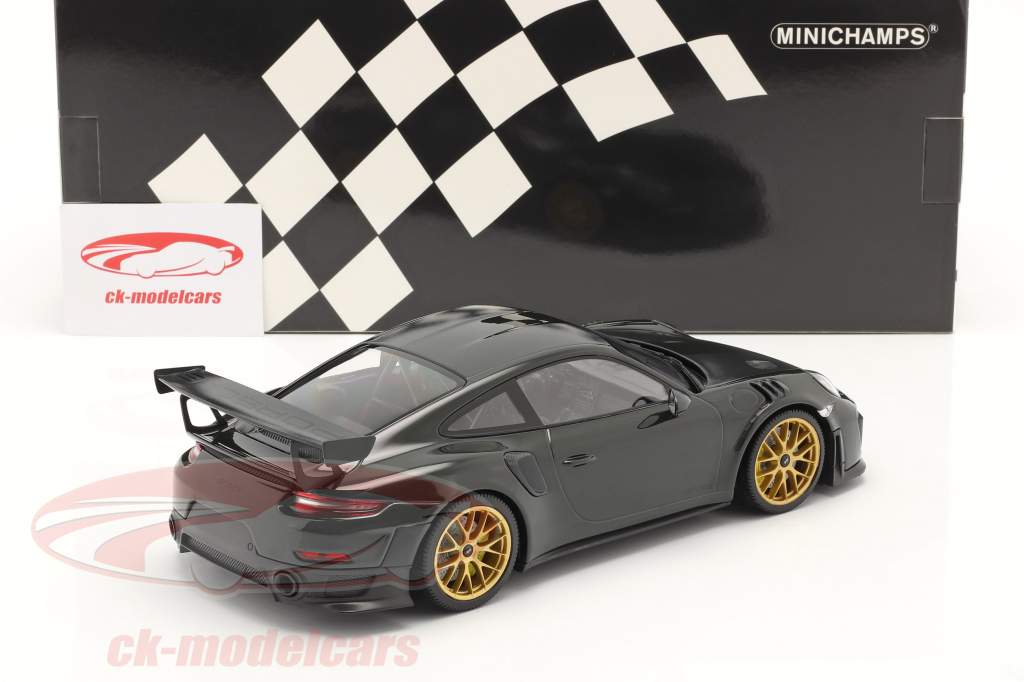 Porsche 911 (991 II) GT2 RS Weissach Package 2018 verde / dourado aros 1:18 Minichamps