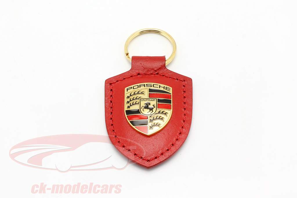 Leather keychain Porsche badge red