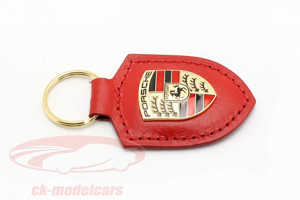Porte-clés en cuir Porsche blason rouge