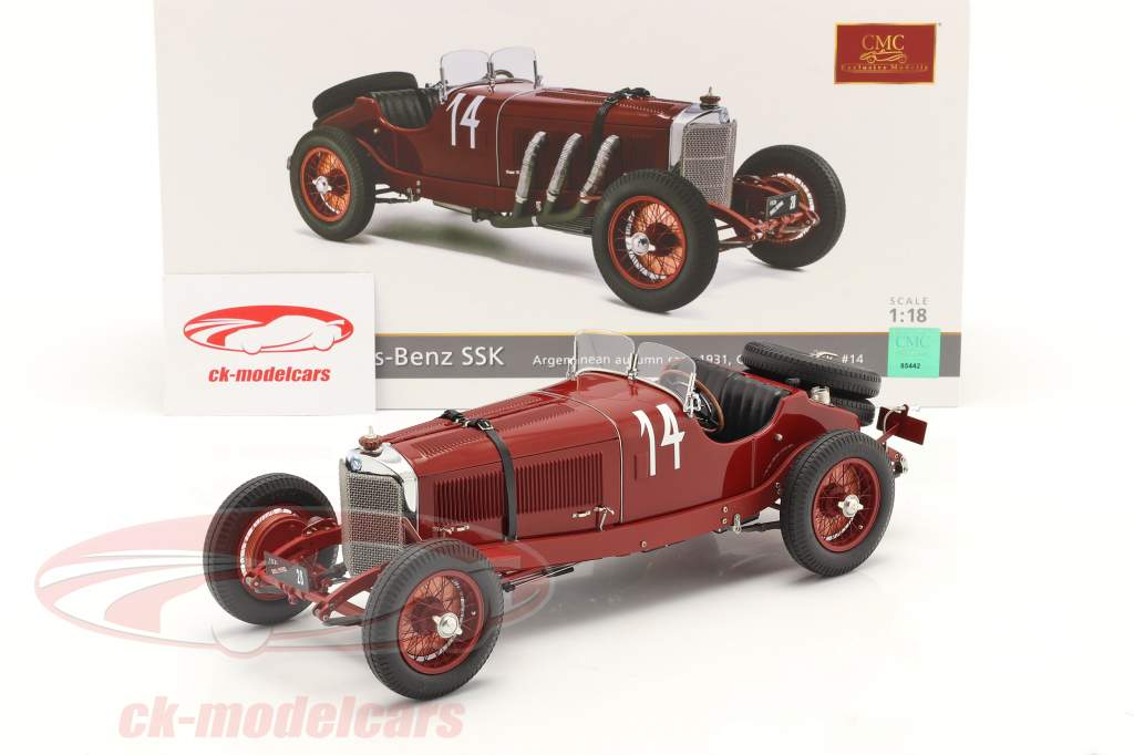 Mercedes-Benz SSK #14 vinder Argentinsk Efterår Race 1931 C. Zatuszek 1:18 CMC