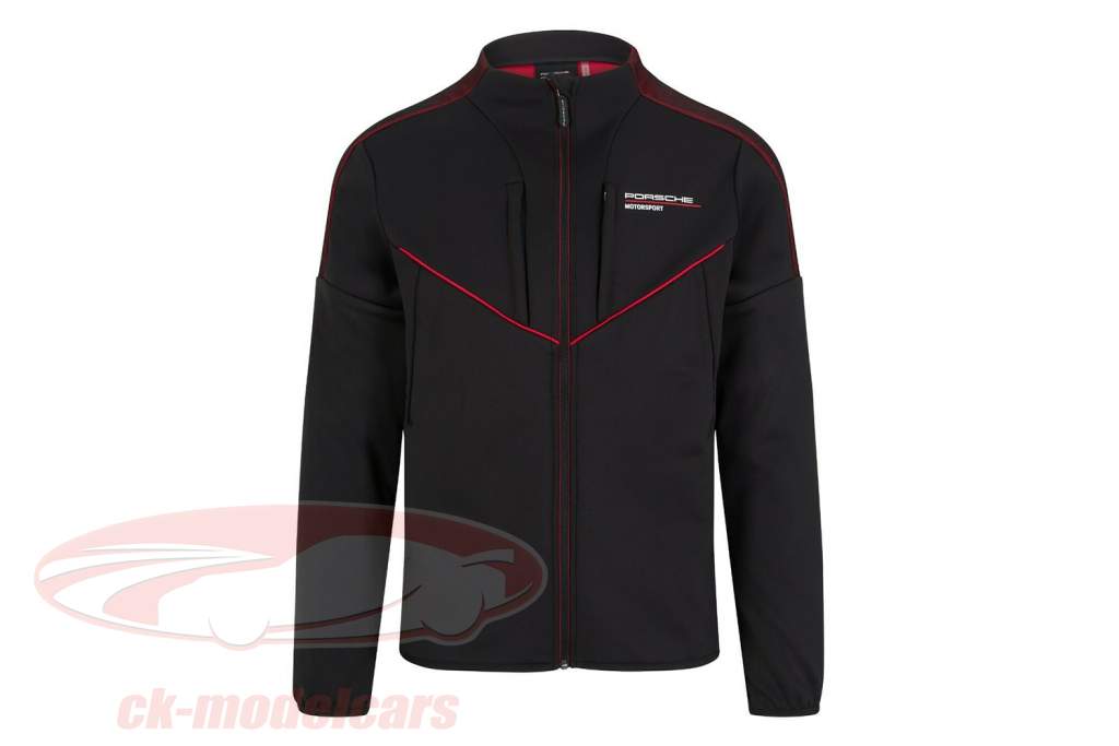 男性用 ソフトシェルジャケット Porsche Motorsport 2021 ロゴ 黒 / 赤