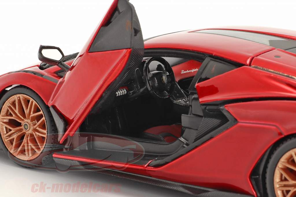 Lamborghini Sian FKP 37 bouwjaar 2019 rood / zwart 1:24 Bburago