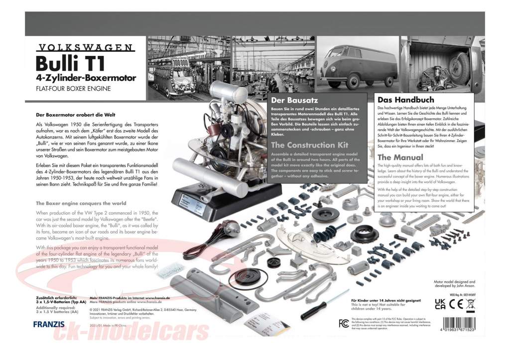 Volkswagen VW Bulli T1 4気筒水平対向4気筒エンジン 1950-1953 キット 1:4 Franzis