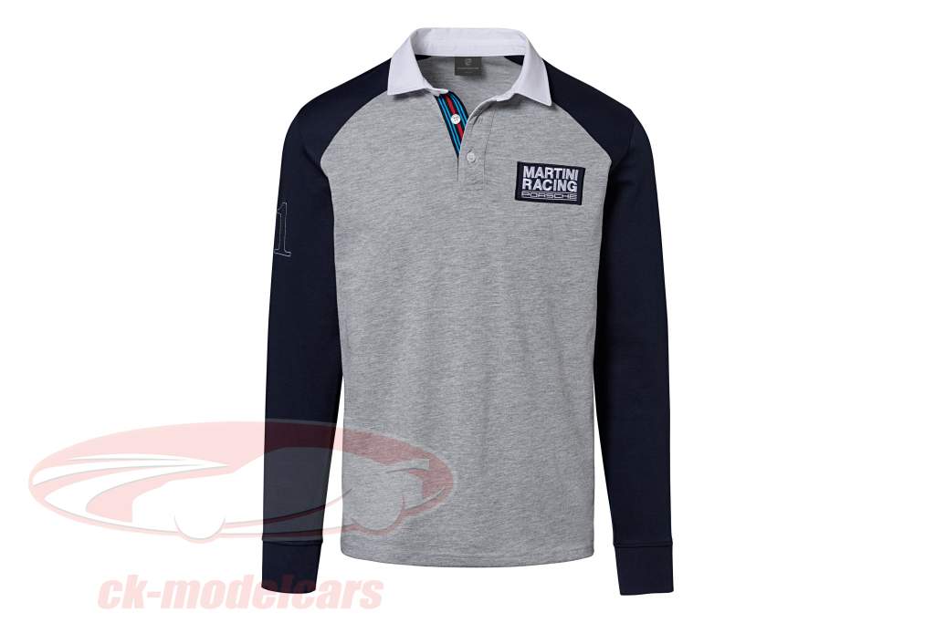 Porsche Men Long sleeve Polo shirt Martini Racing Collection grey / blue / white