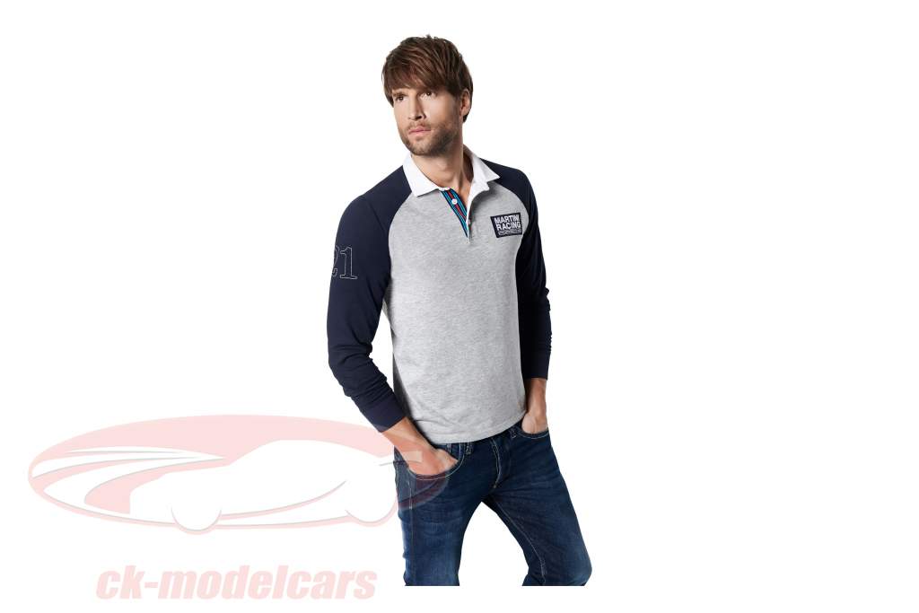 Porsche Men Long sleeve Polo shirt Martini Racing Collection grey / blue / white