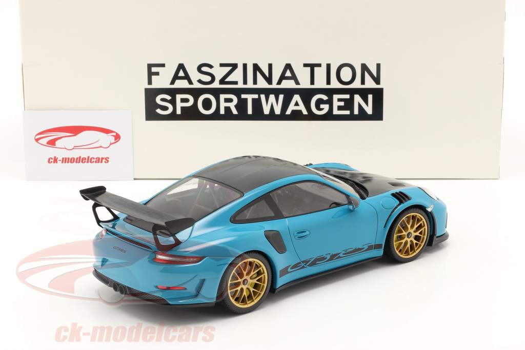 Porsche 911 (991 II) GT3 RS Weissach Package 2019 迈阿密蓝 / 金的 轮辋 1:18 Minichamps