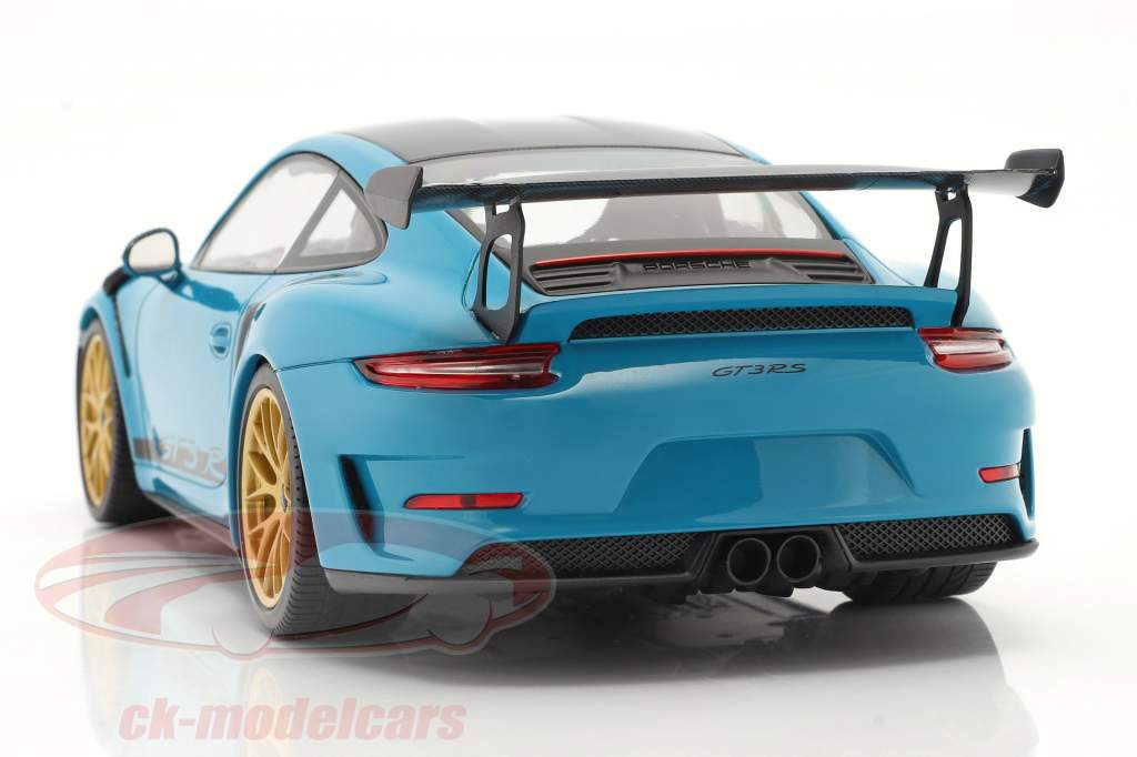 Porsche 911 (991 II) GT3 RS Weissach Package 2019 miami blue / dourado aros 1:18 Minichamps