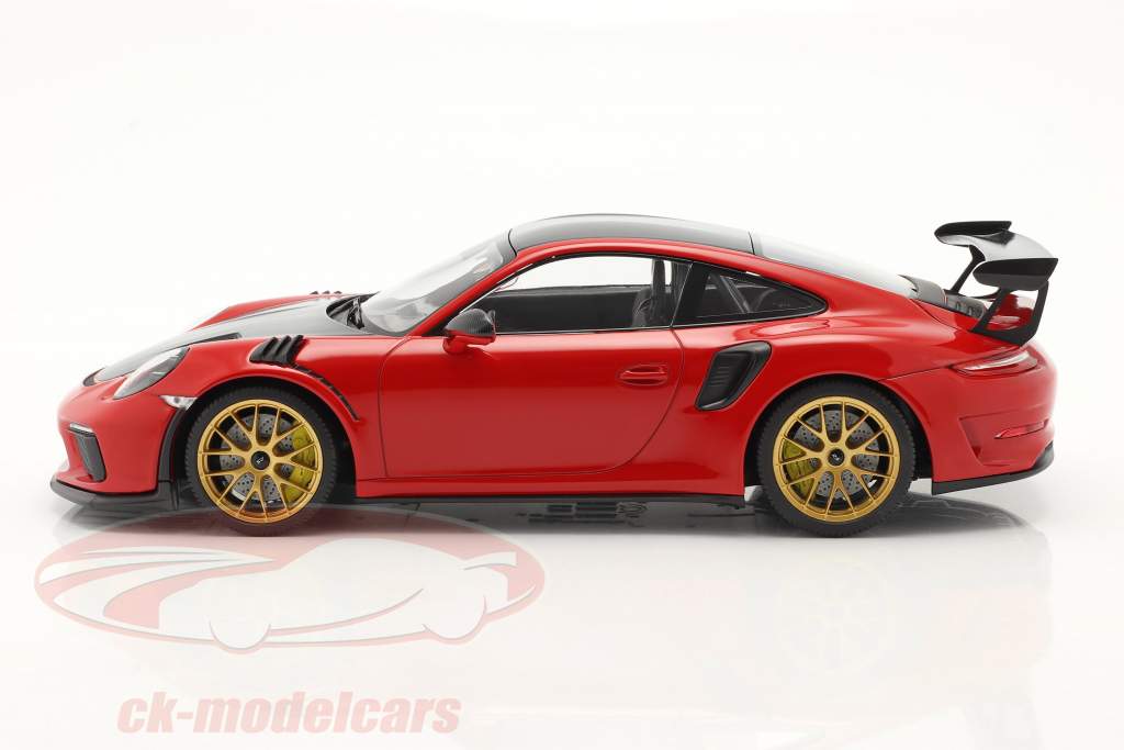 Porsche 911 (991 II) GT3 RS Weissach Package 2019 охранники красный / золотой диски 1:18 Minichamps