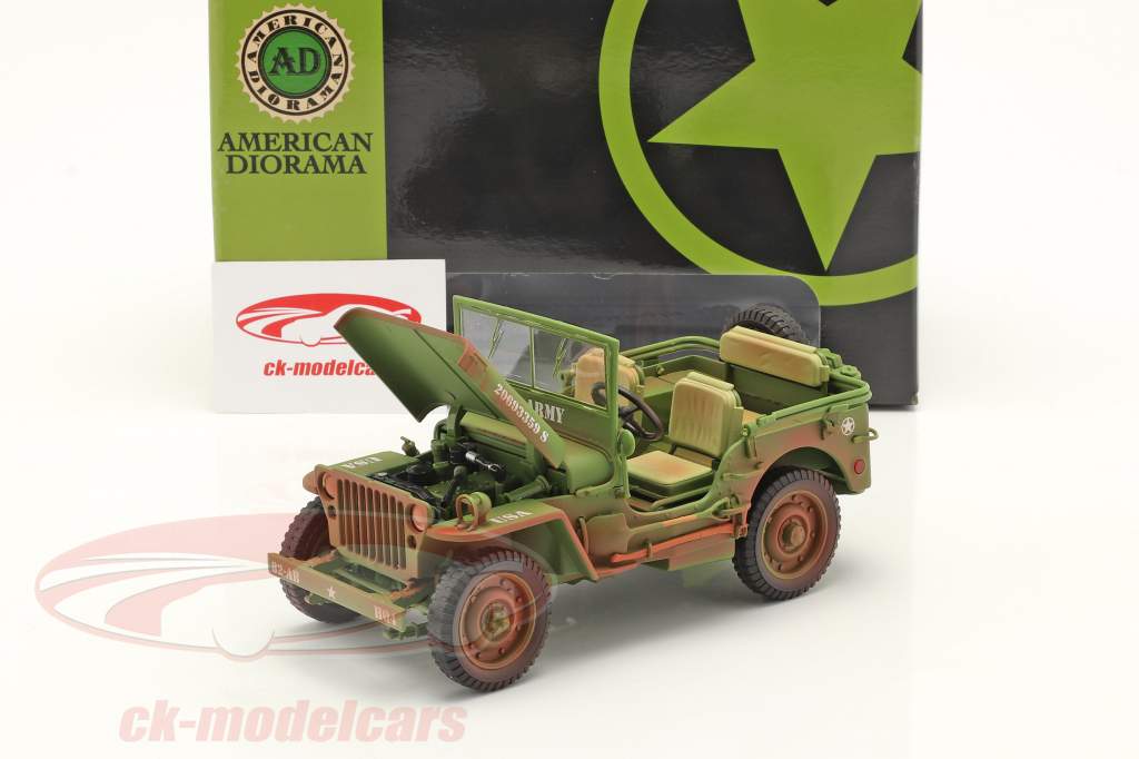 Jeep Willys US Army 汚れた バージョン 建設年 1944 軍 緑 1:18 American Diorama