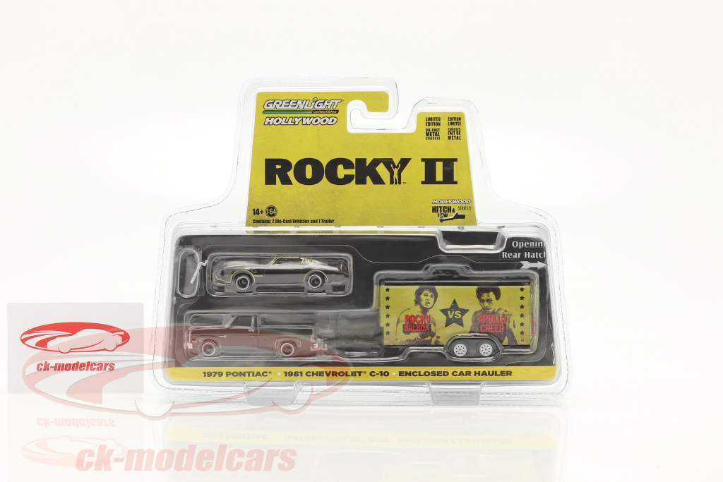 3-Car Set Rocky II: Chevrolet C-10 & Pontiac Firebird en Car Hauler 1:64 Greenlight