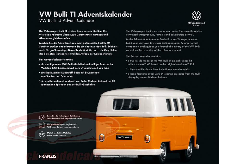 VW Bulli T1 Advent Calendar: Volkswagen VW Bulli T1 1963 yellow / White 1:43 Franzis