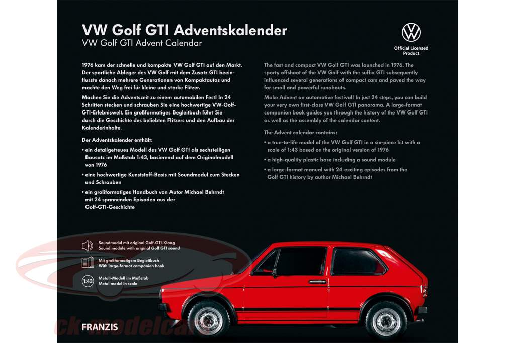 Volkswagen VW Golf GTI Calendario dell'avvento: VW Golf GTI 1976 rosso 1:43 Franzis