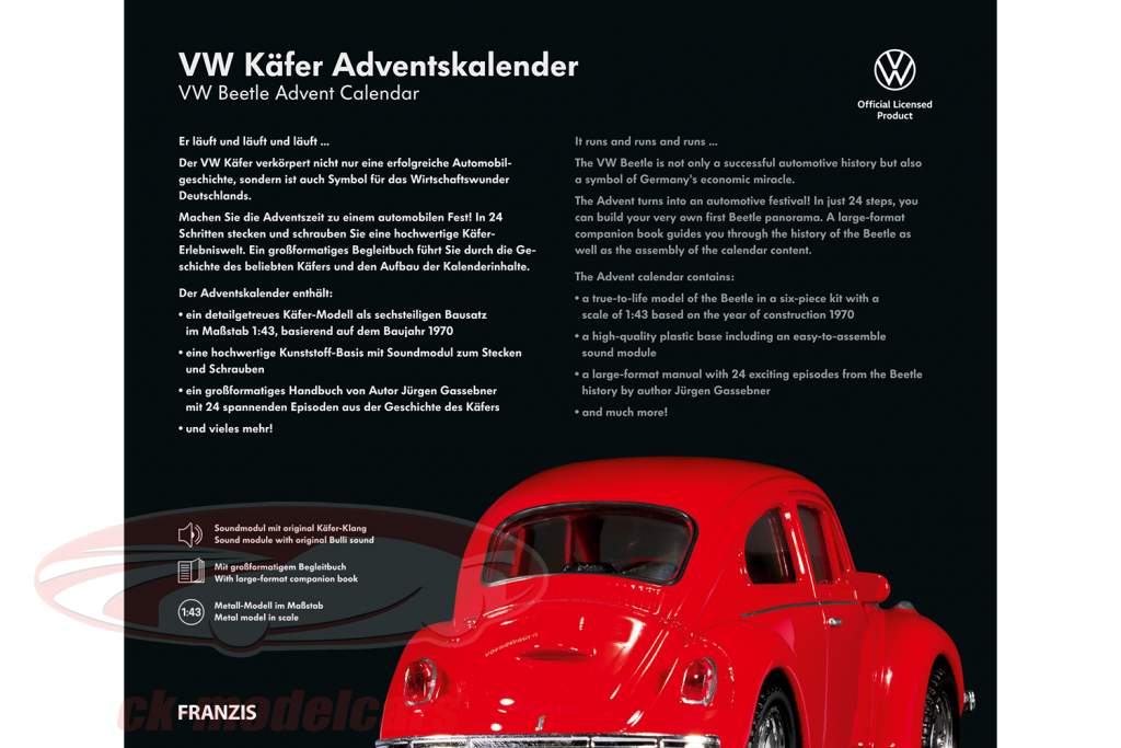 VW Besouro Calendário do Advento: Volkswagen VW Besouro 1970 vermelho 1:43 Franzis