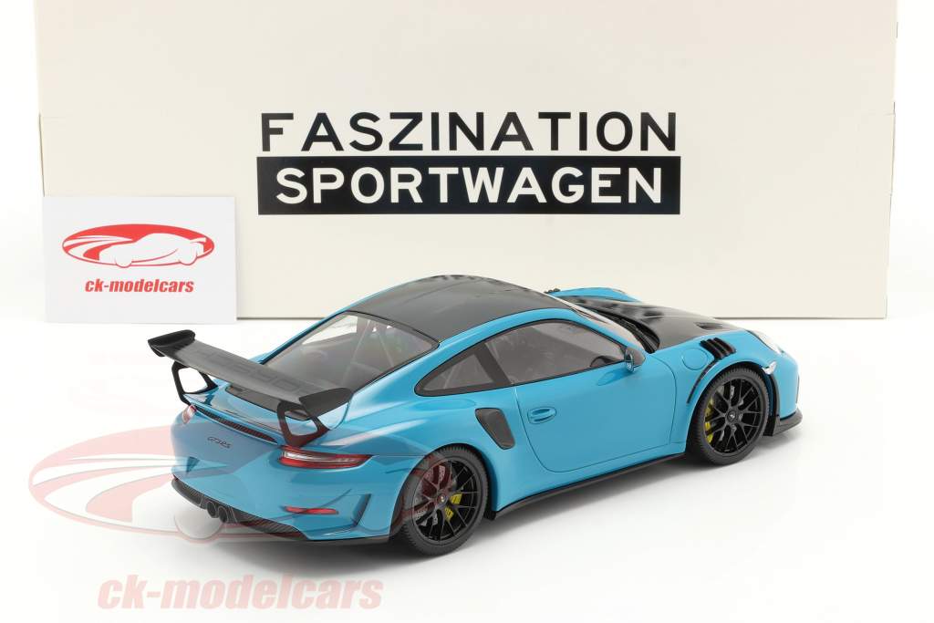 Porsche 911 (991 II) GT3 RS Weissach Package 2019 miami blå / sort fælge 1:18 Minichamps
