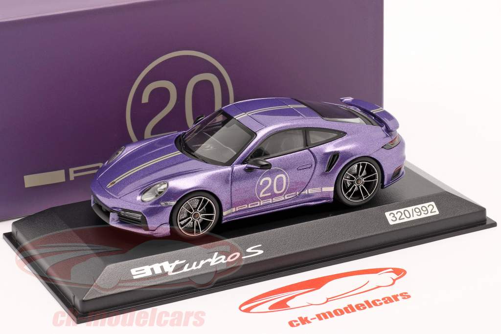 Porsche 911 Turbo S porcelana Vigésimo Aniversario Edición azul violeta metálico 1:43 Minichamps