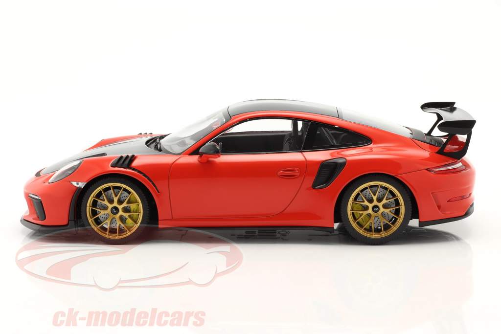 Porsche 911 (991 II) GT3 RS Weissach Package 2019 lava апельсин / золотой диски 1:18 Minichamps