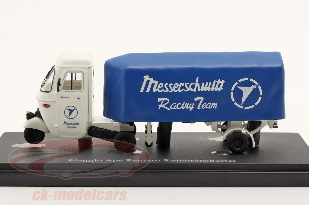 Piaggio Ape Pentaro Course Auto Transporteur 1961 blanche / bleu 1:43 AutoCult
