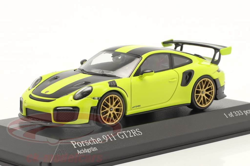 Porsche 911 (991 II) GT2 RS Weissach Package 2018 verde ácido / dorado llantas 1:43 Minichamps