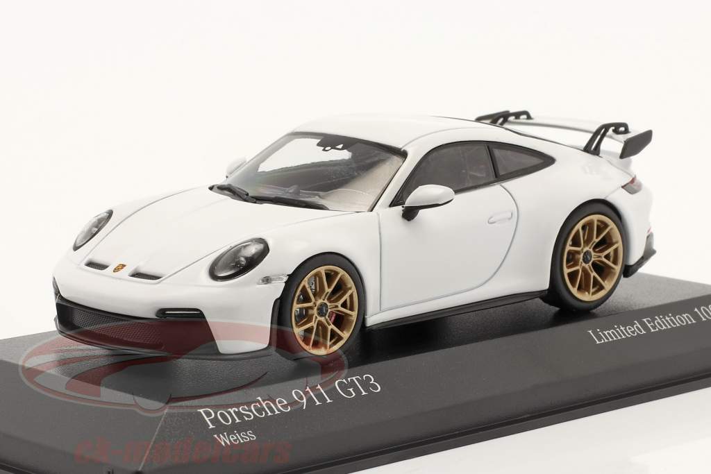 Porsche 911 (992) GT3 Byggeår 2020 hvid / gylden fælge 1:43 Minichamps