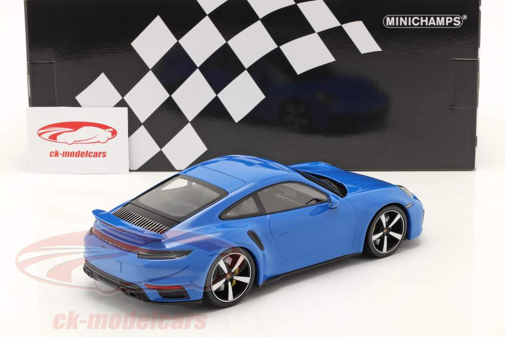 Porsche 911 (992) Turbo S Byggeår 2021 blå 1:18 Minichamps