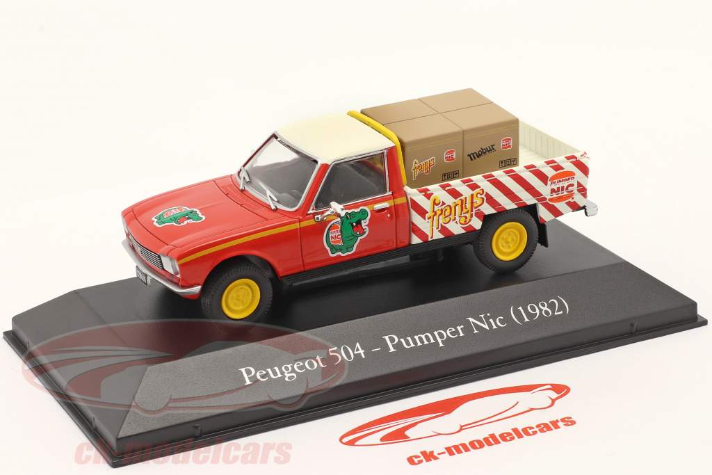 Peugeot 504 Pick-Up Pumper Nic Byggeår 1982 Rød / hvid 1:43 Hachette