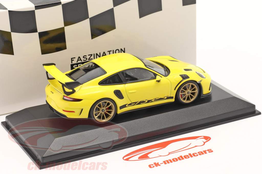 Porsche 911 (991 II) GT3 RS 2018 jaune de course / doré jantes 1:43 Minichamps