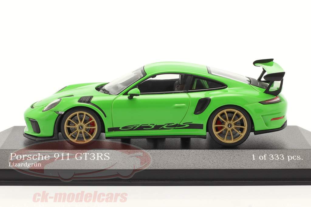 Porsche 911 (991 II) GT3 RS 2018 firben grøn / gylden fælge 1:43 Minichamps
