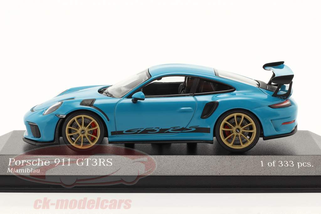 Porsche 911 (991 II) GT3 RS 2018 miami blå / gylden fælge 1:43 Minichamps