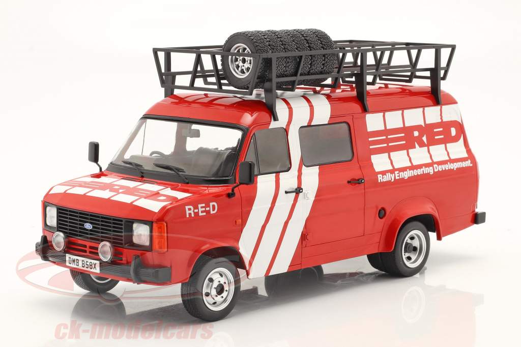 Ford Transit MK II R.E.D Rallye Assistance Baujahr 1985 rot / weiß 1:18 Ixo