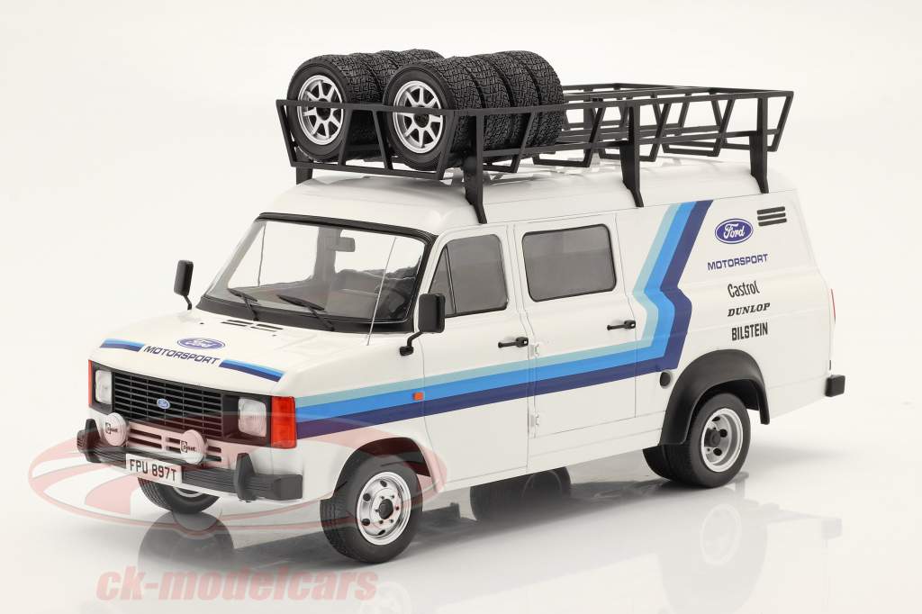 Ford Transit MK II 团队 Ford 建设年份 1985 白色的 / 蓝色 1:18 Ixo