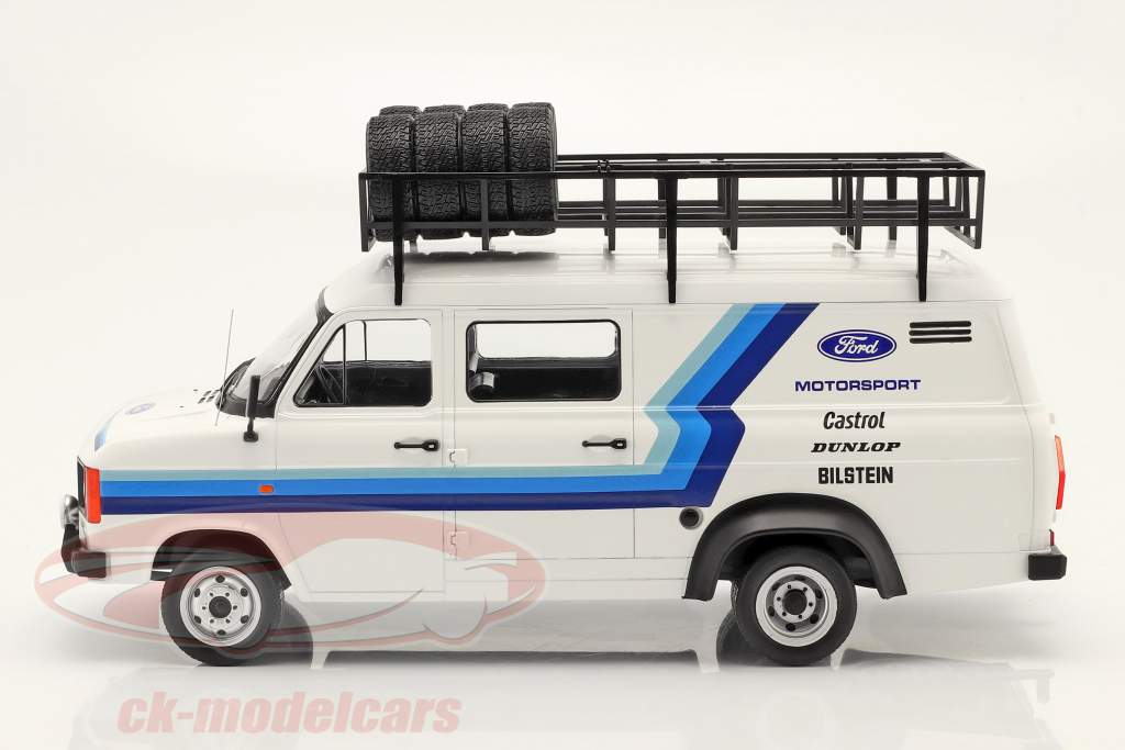Ford Transit MK II 团队 Ford 建设年份 1985 白色的 / 蓝色 1:18 Ixo