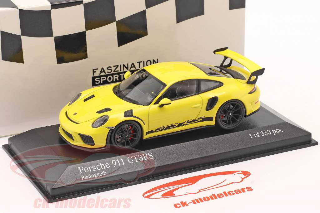 Porsche 911 (991 II) GT3 RS 2018 jaune de course / noir jantes 1:43 Minichamps