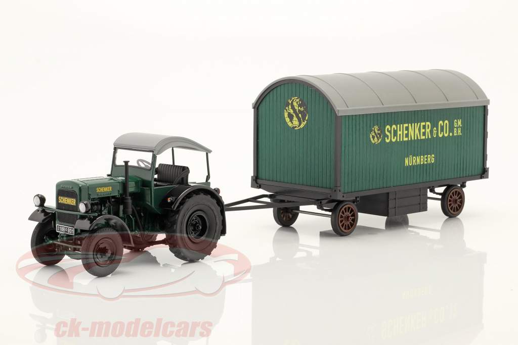 Deutz F3 traktor med trailere Schenker grøn 1:32 Schuco