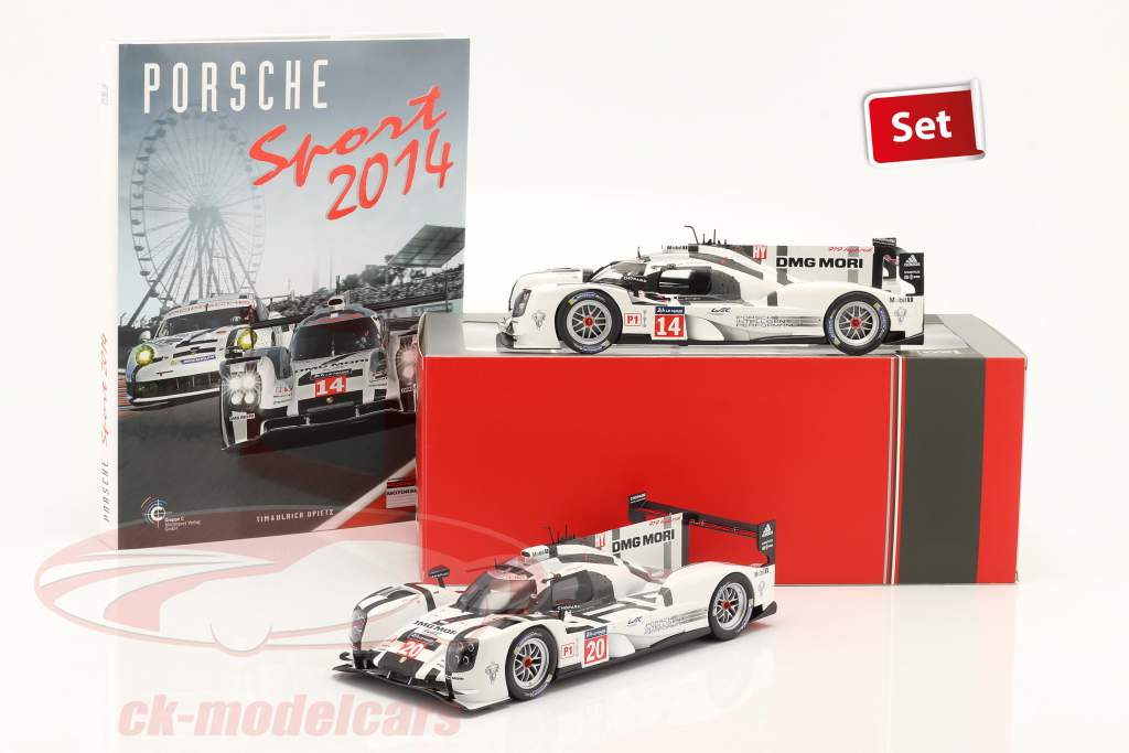2-Car Set con  libro: Porsche 919 Hybrid #20 #14 24h LeMans 2014 1:18 Ixo