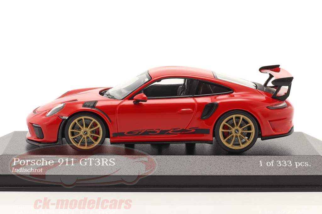 Porsche 911 (991 II) GT3 RS 2018 guards red / golden rims 1:43 Minichamps