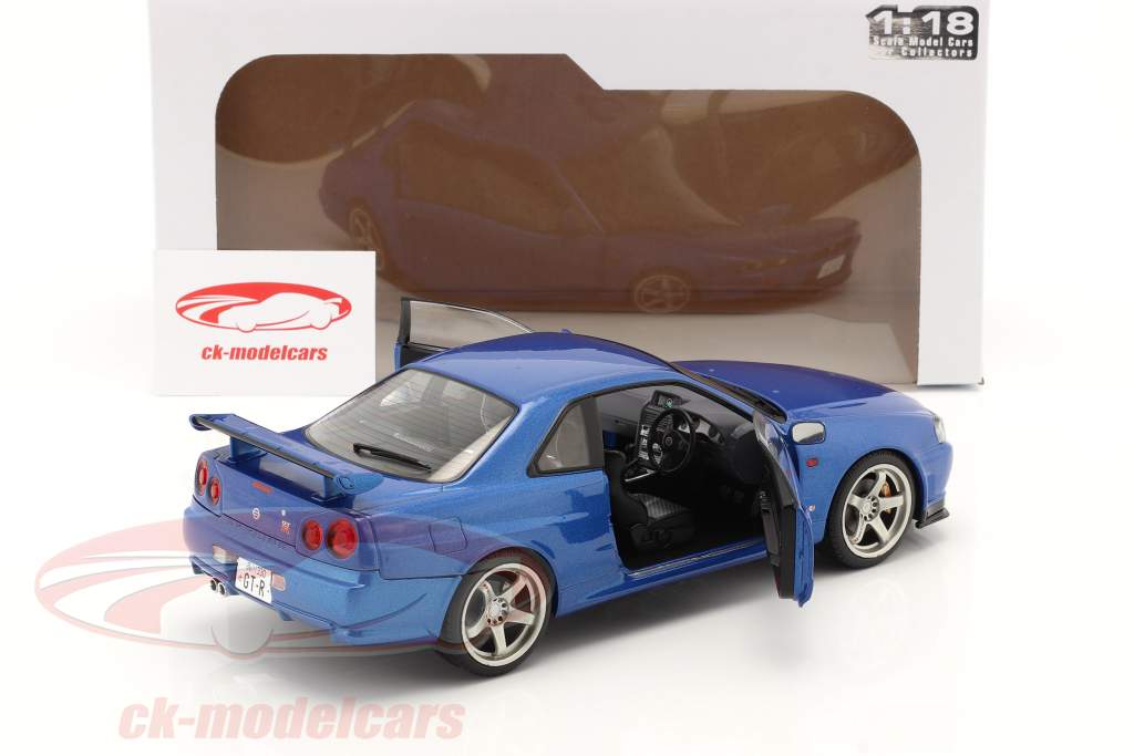 Nissan Skyline GT-R (R34) Año de construcción 1999 azul metálico 1:18 Solido