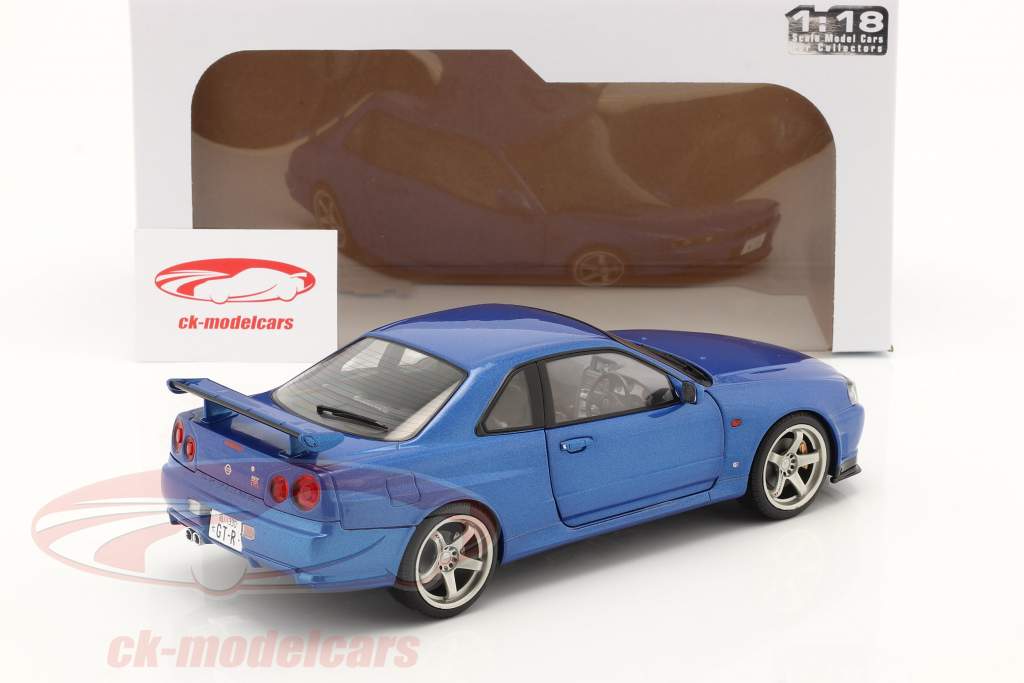 Nissan Skyline GT-R (R34) Byggeår 1999 blå metallisk 1:18 Solido