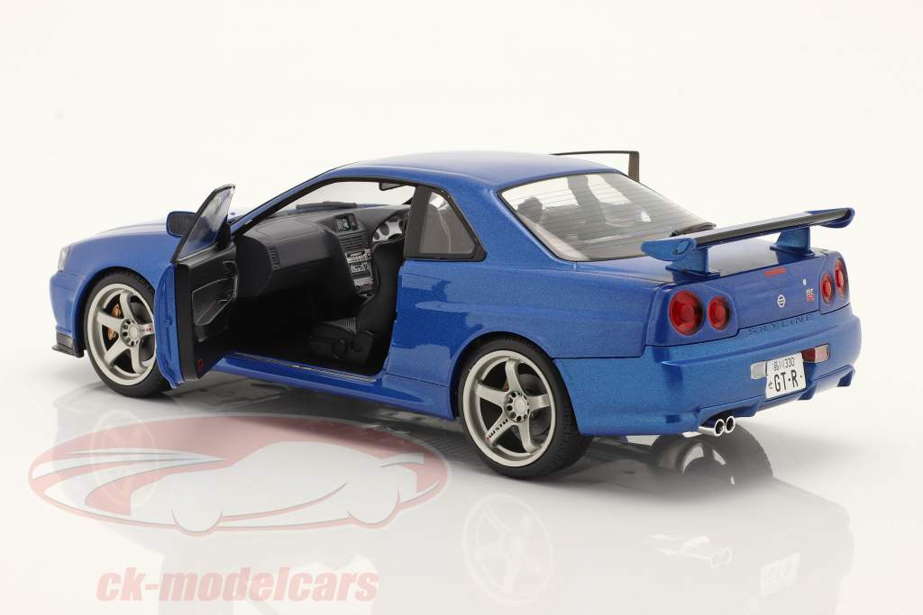 Nissan Skyline GT-R (R34) Año de construcción 1999 azul metálico 1:18 Solido