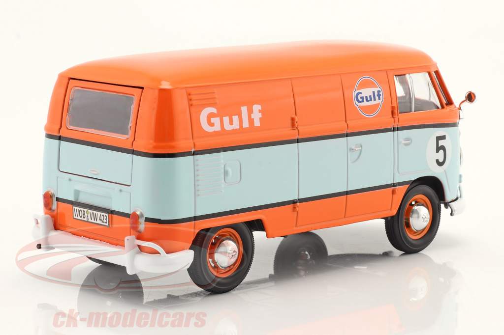 Volkswagen VW Typ 2 (T1) Kastenwagen #5 Gulf hellblau / orange 1:24 MotorMax