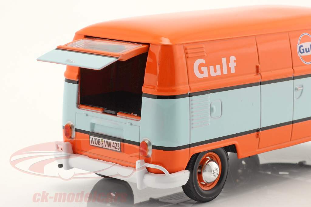 Volkswagen VW 类型 2 (T1) 送货 面包车 #5 Gulf 浅蓝色 / 橘子 1:24 MotorMax