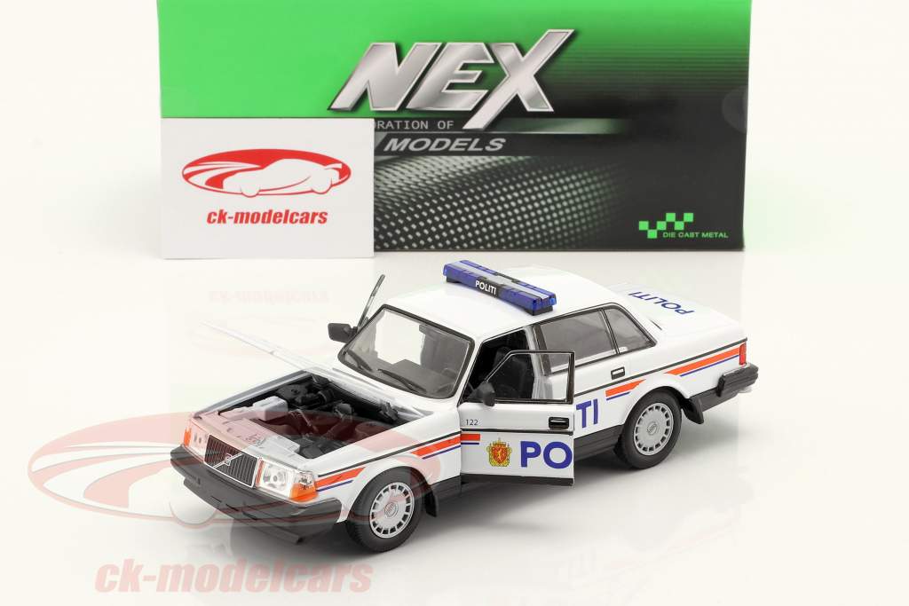 Volvo 240 GL Politi (Police Norvège) 1986 blanche / Orange / bleu 1:24 Welly