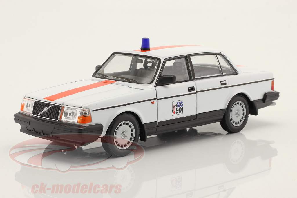 Volvo 240 GL policía Bélgica Año de construcción 1986 blanco / naranja 1:24 Welly