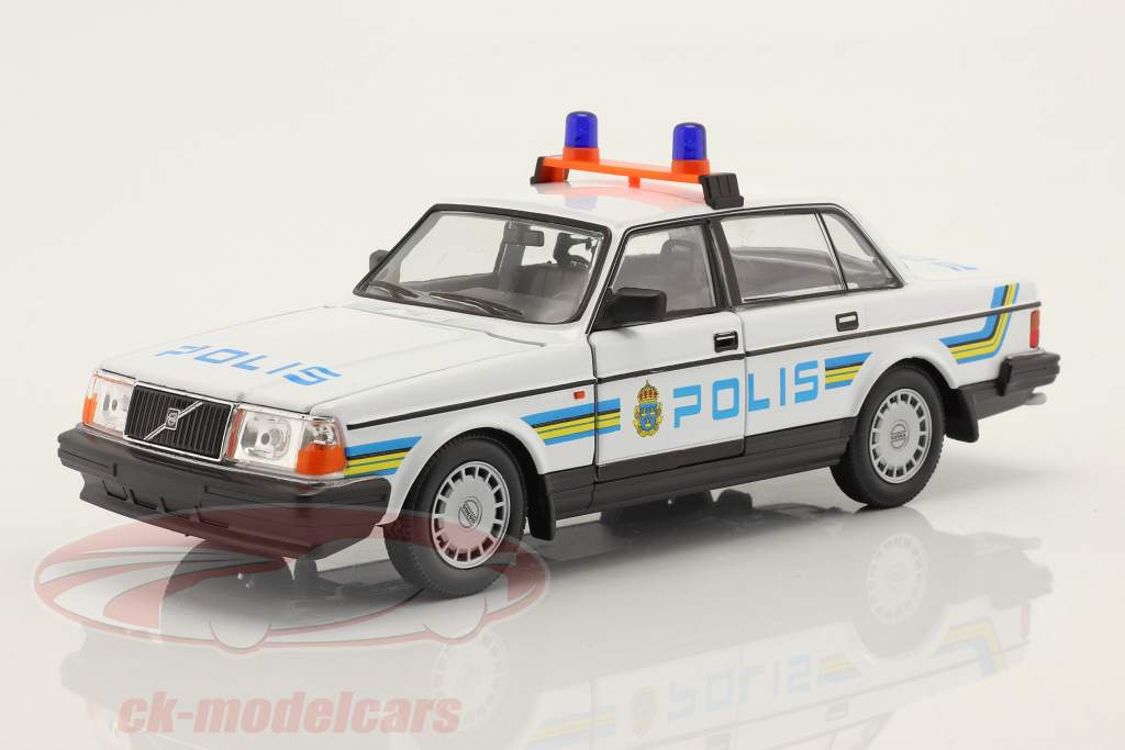 Volvo 240 GL Polis (Police La Suède) 1986 blanche / bleu / jaune 1:24 Welly