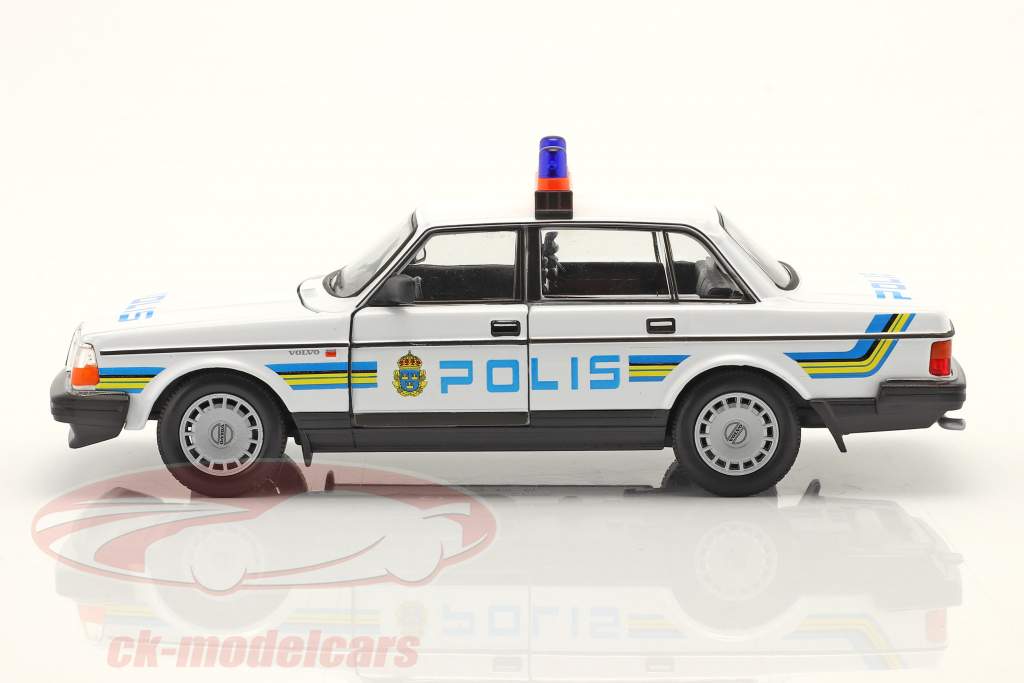 Volvo 240 GL Polis （警察 スウェーデン） 1986 白 / 青い / 黄 1:24 Welly
