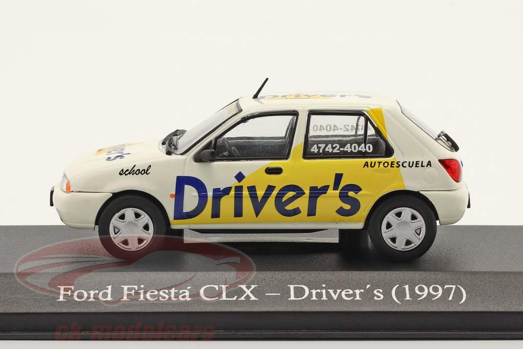 Ford Fiesta CLX køreskole Byggeår 1997 hvid / gul 1:43 Hachette