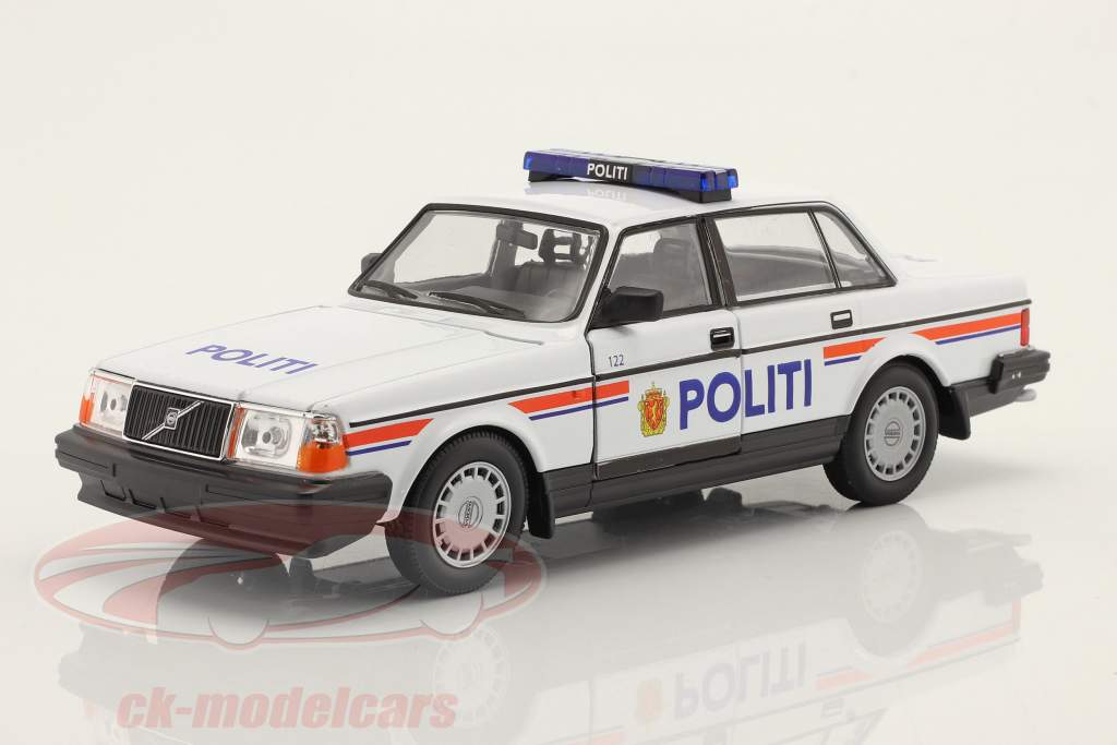 Volvo 240 GL Politi (Police Norway) 1986 white / orange / blue 1:24 Welly
