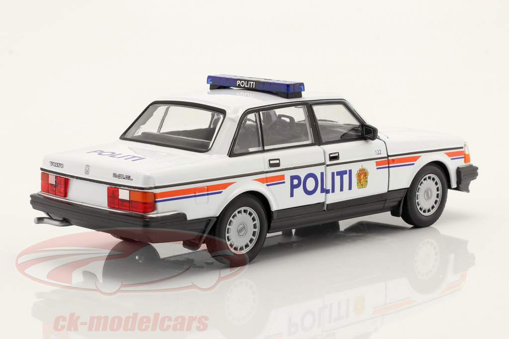 Volvo 240 GL Politi （警察 挪威） 1986 白色的 / 橘子 / 蓝色 1:24 Welly